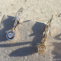 platinum top & 18k gold Edwardian old cut diamond filigree lever back earrings