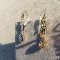 platinum top & 18k gold Edwardian old cut diamond filigree lever back earrings