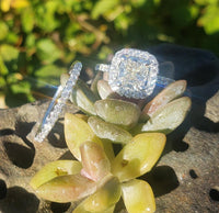 14k white gold 1.21ct cushion cut diamond halo engagement ring bridal set - apx 1.77ct tw