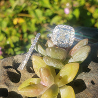 14k white gold 1.21ct cushion cut diamond halo engagement ring bridal set - apx 1.77ct tw