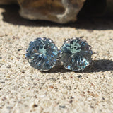 18k white gold Aquamarine & Diamond crown stud earrings - screw back