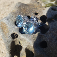 18k white gold Aquamarine & Diamond crown stud earrings - screw back