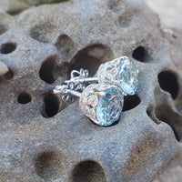 18k white gold Aquamarine & Diamond crown stud earrings - screw back