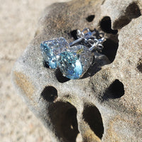 18k white gold Aquamarine & Diamond crown stud earrings - screw back