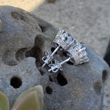18k white gold Aquamarine & Diamond crown stud earrings - screw back