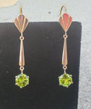 18k gold peridot estate dangle earrings