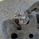 Platinum & 18k gold two tone color changing Natural Alexandrite & diamond estate Deco ring