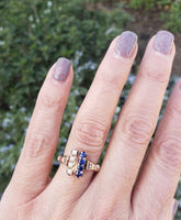 10k gold Victorian pearl & blue sapphire ring