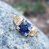 14k gold blue sapphire filigree vintage c.1920's - 1930's ring