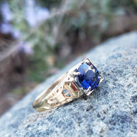 14k gold blue sapphire filigree vintage c.1920's - 1930's ring