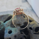 18k gold Edwardian halo padparadsha sapphire & mine cut diamond halo antique ring
