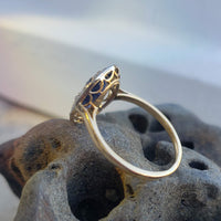 platinum & 18k gold two tone Deco estate blue sapphire & diamond ring