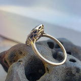 platinum & 18k gold two tone Deco estate blue sapphire & diamond ring