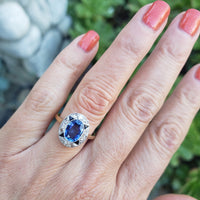 platinum & 18k gold two tone Deco estate blue sapphire & diamond ring