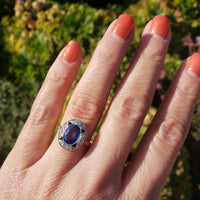 platinum & 18k gold two tone Deco estate blue sapphire & diamond ring