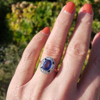 platinum & 18k gold two tone Deco estate blue sapphire & diamond ring