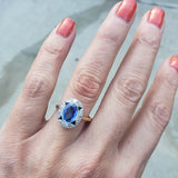 platinum & 18k gold two tone Deco estate blue sapphire & diamond ring