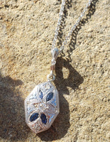 18k gold Art Deco c.1920's sapphire & diamond necklace pendant