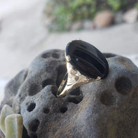 10k Yellow gold Black Onyx Deco Ring