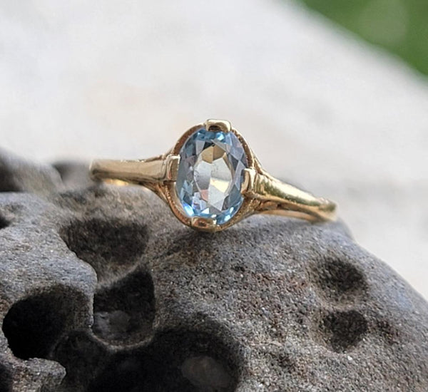 14k gold filigree oval aquamarine ring