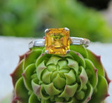 Platinum yellow sapphire & baguette diamond estate ring