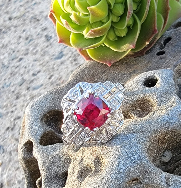 Platinum estate c.1920's Deco Ruby & Diamond Ring