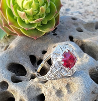 Platinum estate c.1920's Deco Ruby & Diamond Ring