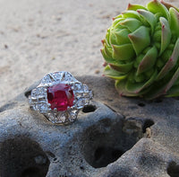 Platinum estate c.1920's Deco Ruby & Diamond Ring