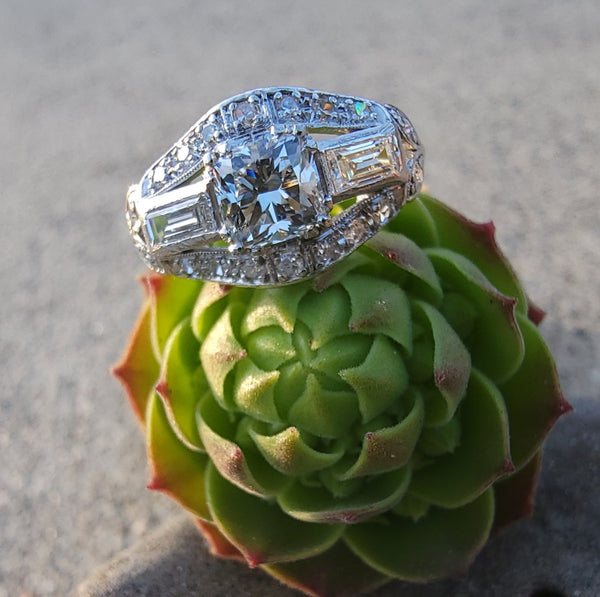Platinum Art Deco c.1920's cushion cut diamond ring