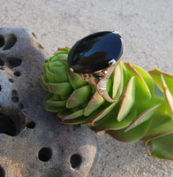 10k Yellow gold Black Onyx Deco Ring