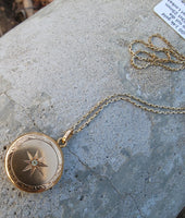 14k gold vintage starburst diamond locket pendant necklace