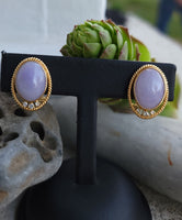 14k gold lavender jade & diamond estate earrings