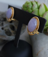 14k gold lavender jade & diamond estate earrings