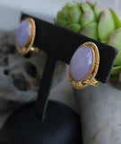 14k gold lavender jade & diamond estate earrings