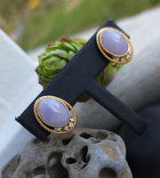14k gold lavender jade & diamond estate earrings