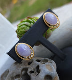 14k gold lavender jade & diamond estate earrings