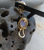 14k gold lavender jade & diamond estate earrings