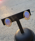 14k gold lavender jade & diamond estate earrings
