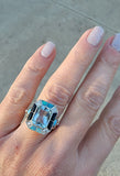 14k white gold filigree ART DECO aquamarine, opal, turquoise, onyx & diamond ring!!!