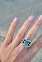 14k white gold filigree ART DECO aquamarine, opal, turquoise, onyx & diamond ring!!!