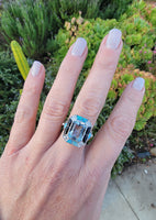 14k white gold filigree ART DECO aquamarine, opal, turquoise, onyx & diamond ring!!!