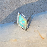 14k white gold filigree c.20s opal ring