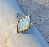 14k white gold filigree c.20s opal ring