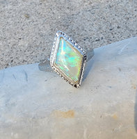14k white gold filigree c.20s opal ring