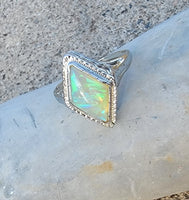 14k white gold filigree c.20s opal ring