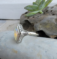 14k white gold filigree c.20s opal ring