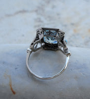 14k white gold filigree ART DECO aquamarine, opal, turquoise, onyx & diamond ring!!!