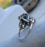 14k white gold filigree ART DECO aquamarine, opal, turquoise, onyx & diamond ring!!!