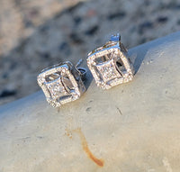 14k white gold filigree diamond studs earrings - .08ct tw