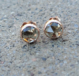 14k rose gold rose cut green sapphire bezel stud earrings  - 1.85ct tw